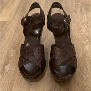 Theory Sabrina Leather Wedge Sandal - Brown 39.5